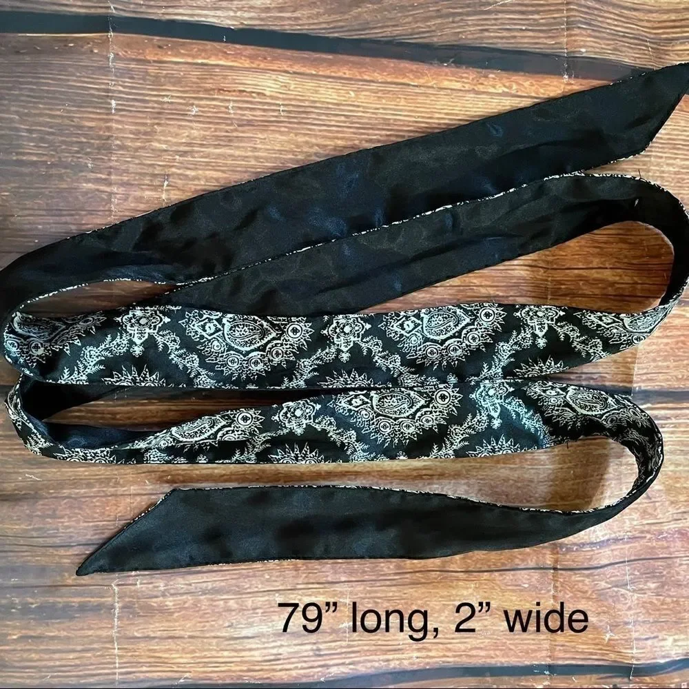 tie belts/slim scarves beige brown and black patterned